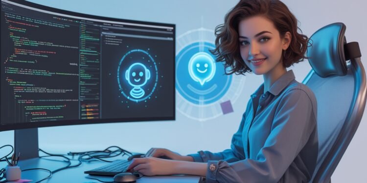 "Developer using cloud-based AI tools for rapid coding and predictive analytics"