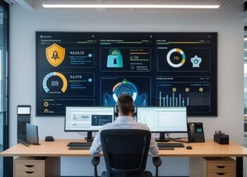 A managed service provider team actively responding to a ransomware threat inside a modern cybersecurity operations center with real-time dashboards and recovery systems.