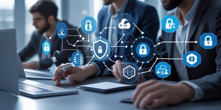 Illustration of developers and security tools working together in a CI/CD pipeline to secure open-source software.