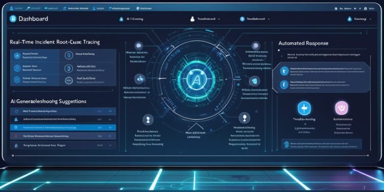 GenAI-powered IT operations interface displaying automated incident resolution and root cause analysis