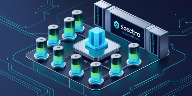 Hybrid infrastructure diagram showing containerized workloads managed by Spectro Cloud across AWS, edge sites, and on-prem Kubernetes clusters.