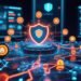 Third-party risk in insurance supply chain cybersecurity illustrationinsurance supply chain datarepresenting insurance supply chain resilience, with a central shield and secure third-party connections.