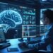 Futuristic security operations center enhanced by AI tools, with analysts reviewing threat intelligence dashboards