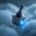 A glowing toggle switch over Kubernetes clouds