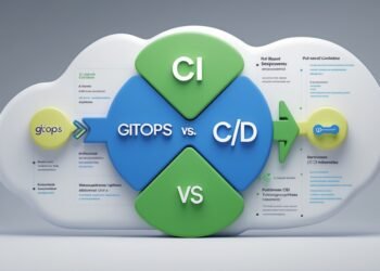 Diagram comparing GitOps and traditional CI/CD workflows, highlighting pull-based deployments, version control, and Kubernetes integration.