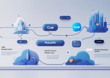 Diagram showing the evolution from YAML to modern declarative infrastructure tools like Pulumi, Cue, and Crossplane.