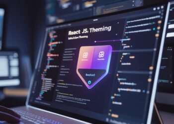 Developer building high-performance UI with React JS, code editor open showing styled components and dynamic CSS