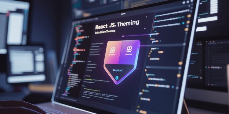 Developer building high-performance UI with React JS, code editor open showing styled components and dynamic CSS