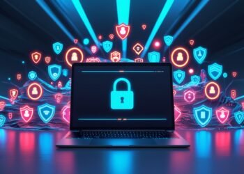 Laptop with cybersecurity locks showing endpoint protection