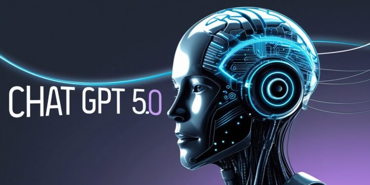 GPT-5 AI core concept illustration with futuristic interface overlays