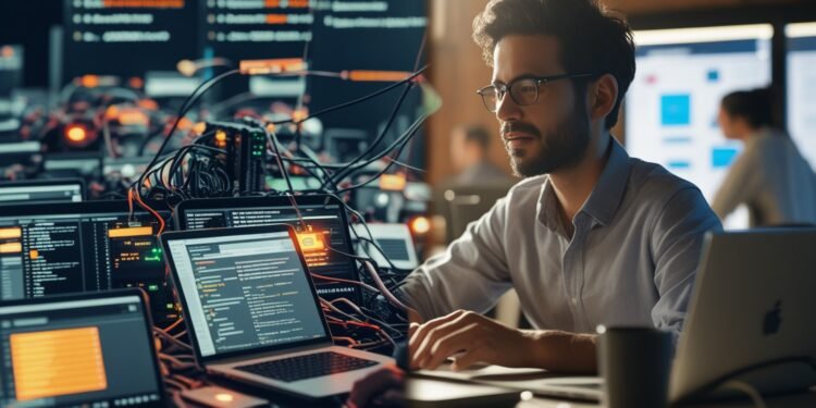 Kubernetes developer platform split between chaotic tool sprawl and streamlined DevOps workflows with self-service and observability.