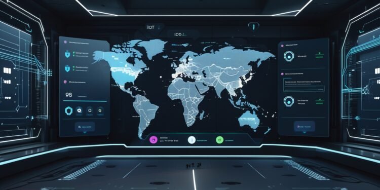 Futuristic IoT security automation dashboard for real-time device onboarding and certificate management