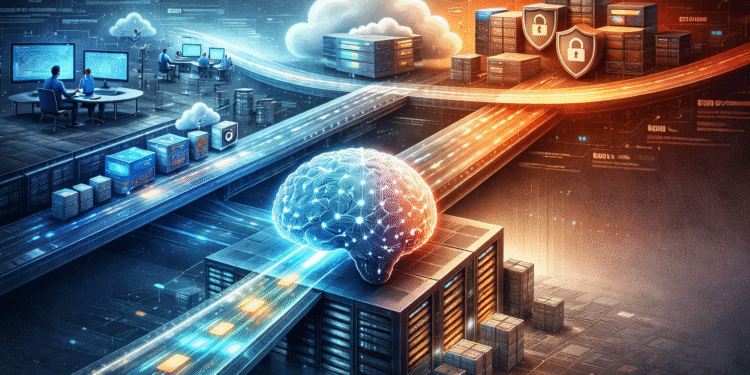 Illustration representing the challenges of moving enterprise AI projects from experimentation into production environments.