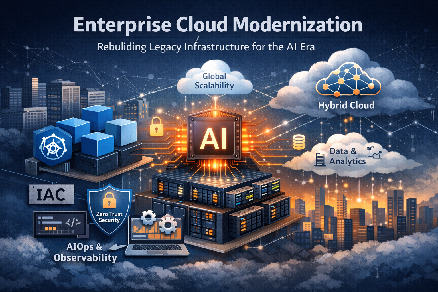 Enterprise cloud modernization infrastructure designed to support AI-driven workloads in a scalable hybrid cloud environment