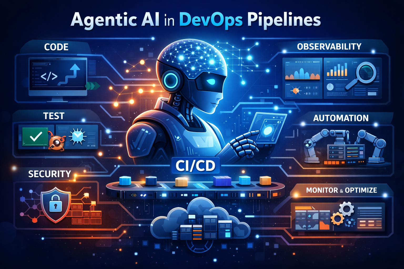 Agentic AI managing automated DevOps CI/CD pipeline infrastructure