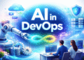 AI in DevOps automation concept with cloud, pipelines, and artificial intelligence systems