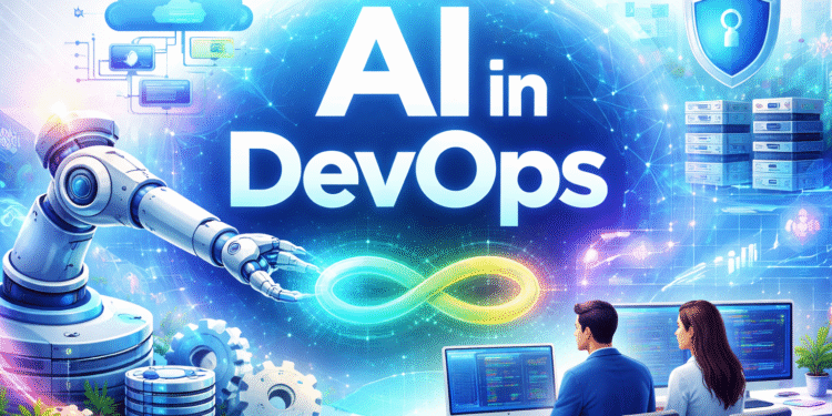 AI in DevOps automation concept with cloud, pipelines, and artificial intelligence systems