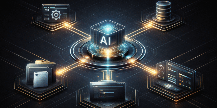 Modern AI integration concept showing Model Context Protocol connecting tools data and workflows