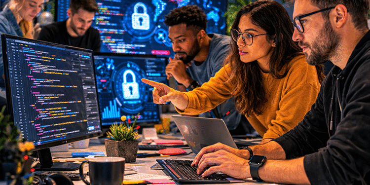 Fake apps and phishing attack concept shown on a smartphone and laptop with warning alerts and suspicious login screens