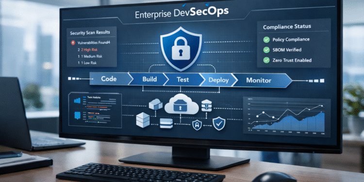 Enterprise DevSecOps pipeline integrating security into CI/CD workflow