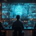 AI cyber attacks accelerating across a digital network with security alerts