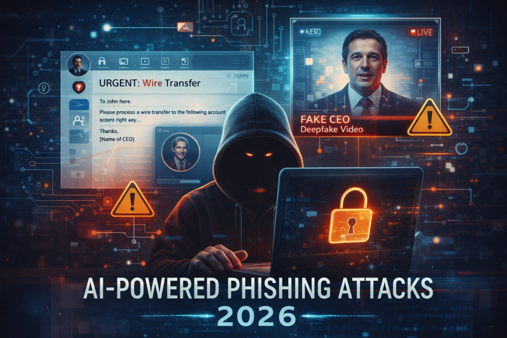AI-powered phishing attacks using deepfake video and email scams to bypass security