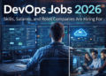 DevOps jobs 2026 showing engineer working with cloud infrastructure and automation tools