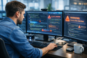 Developer analyzing security risks of AI-written code in Linux kernel