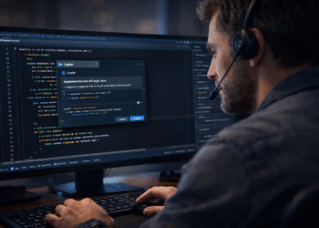 developer using Microsoft Copilot AI coding assistant in enterprise IDE