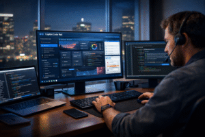 developer using Microsoft Copilot AI coding assistant in IDE