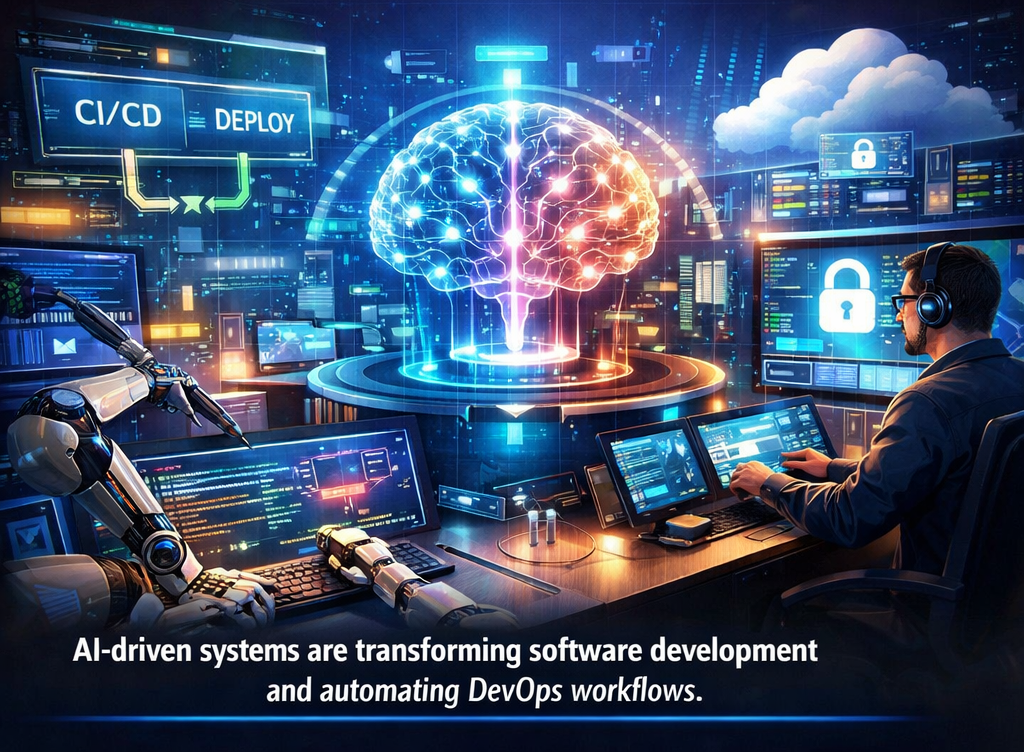 AI-powered DevOps system automating CI/CD pipelines, deployment workflows, and cloud security processes