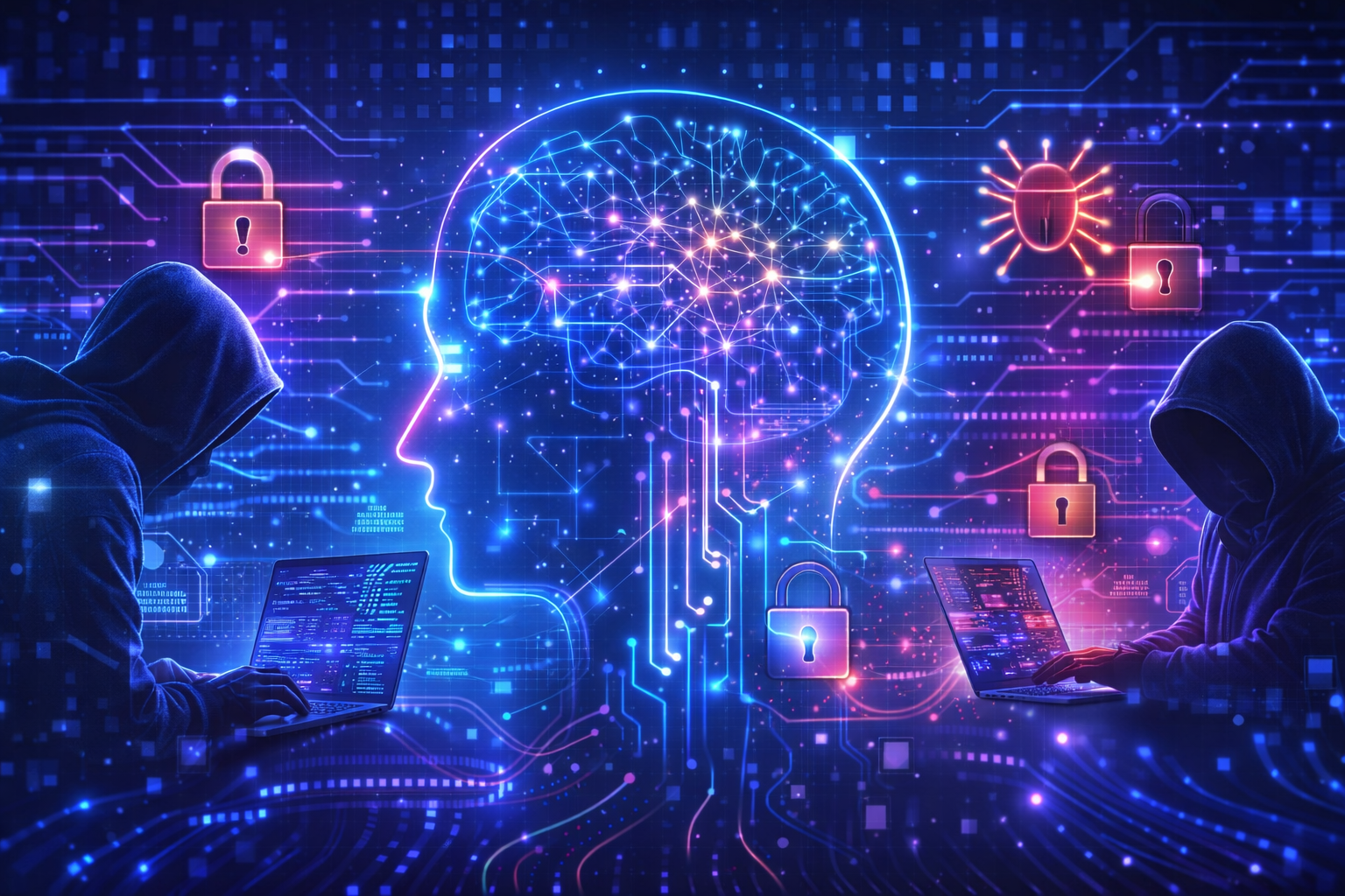 AI security risks 2026 cybersecurity threats and AI attack vectors illustration