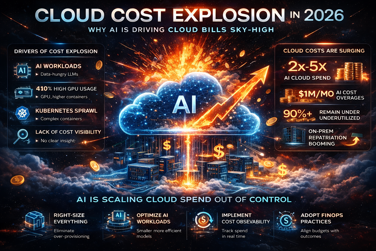 Cloud cost explosion caused by AI workloads visualization
