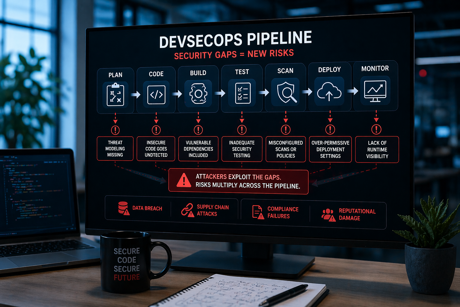 DevSecOps broken 2026 CI CD pipeline security gaps and risks visualization