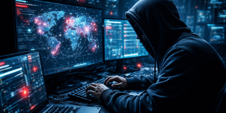 AI cybersecurity threat visualization with digital network vulnerabilities