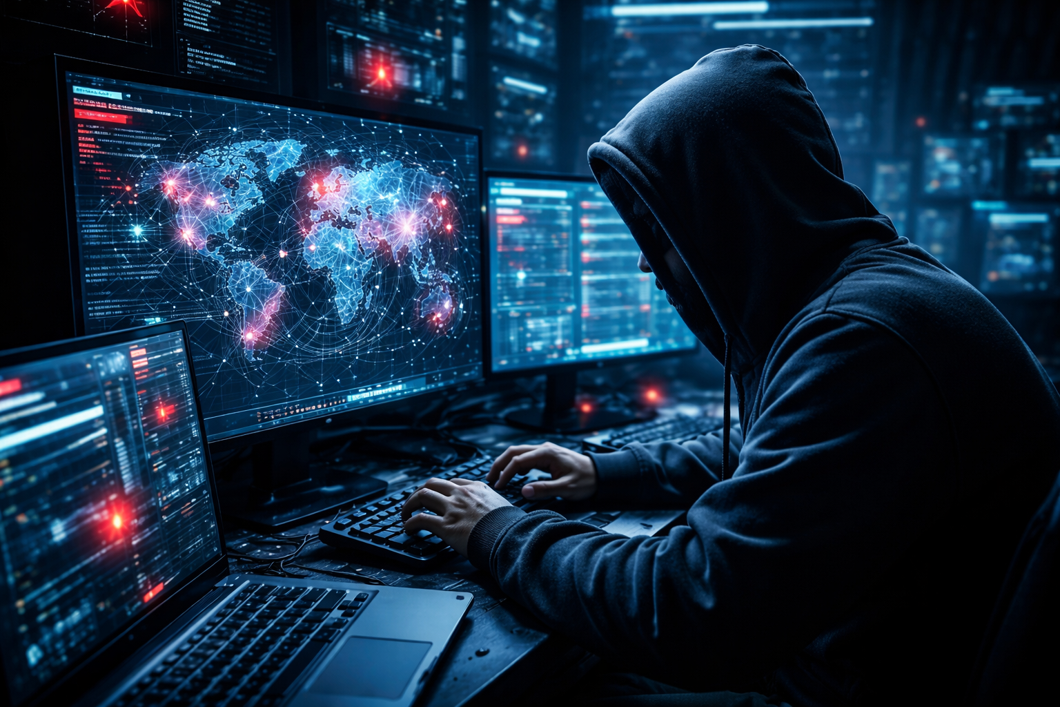 AI cybersecurity threat visualization with digital network vulnerabilities