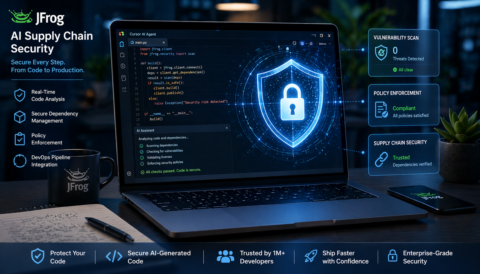 AI supply chain security with JFrog Cursor coding agent protecting AI-generated code