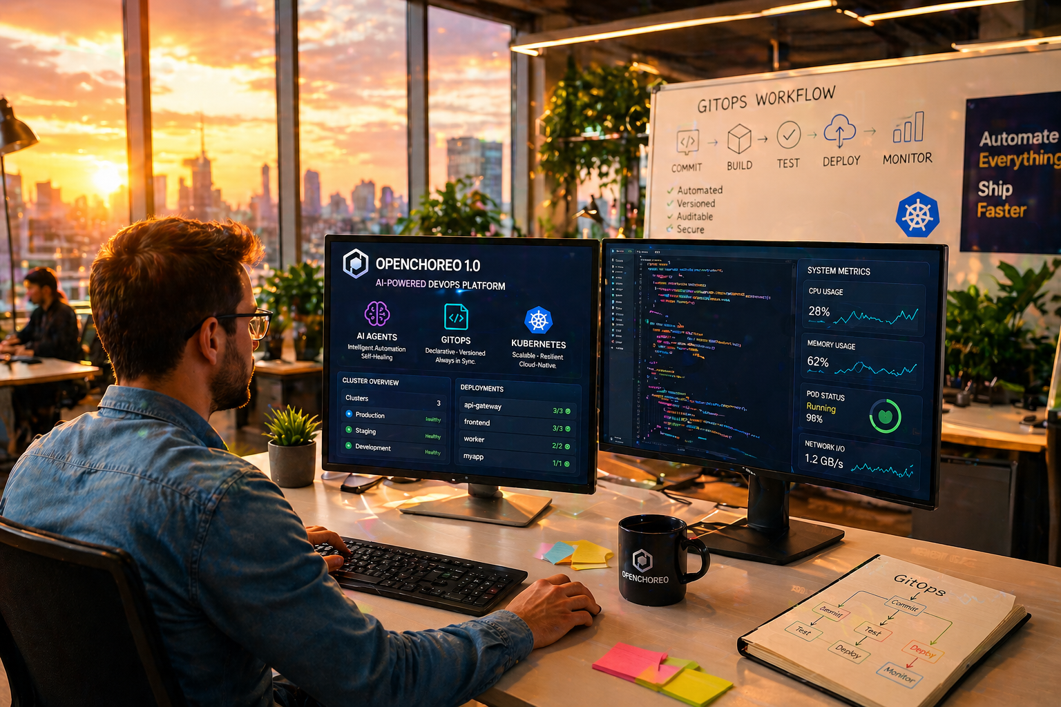 OpenChoreo 1.0 Kubernetes AI GitOps DevOps platform in modern office