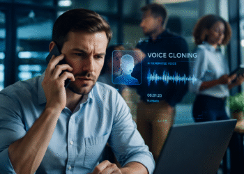AI voice cloning attacks 2026 cyber threat phone scam visualization