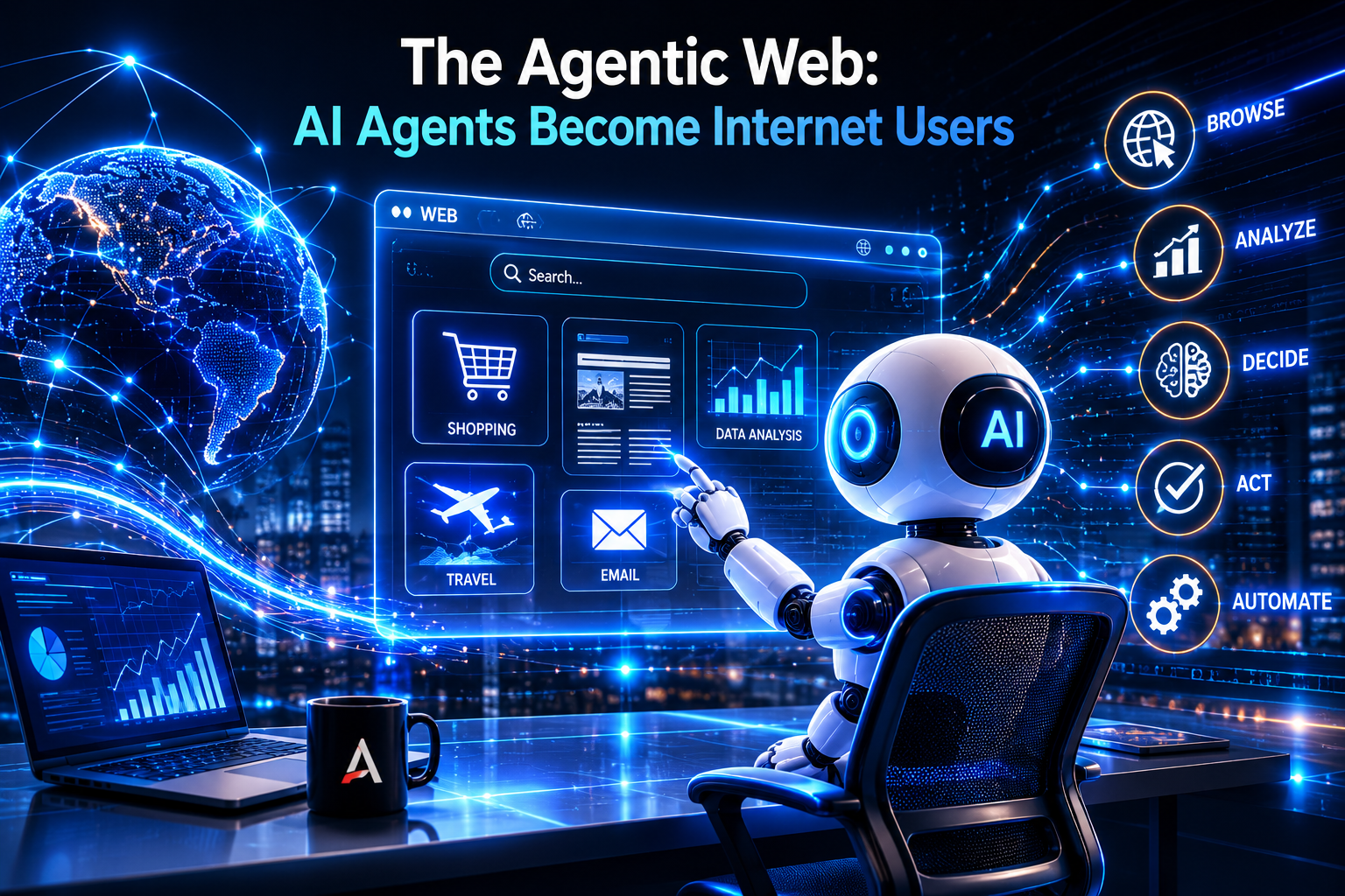The Agentic Web AI Agents Become Internet Users concept illustration