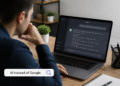 AI instead of Google showing a person using artificial intelligence for search and answers