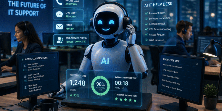 AI IT Help Desk using artificial intelligence to automate enterprise technical support and customer service requests