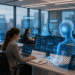 Digital workforce powered by AI employees working alongside human professionals in a modern enterprise office.