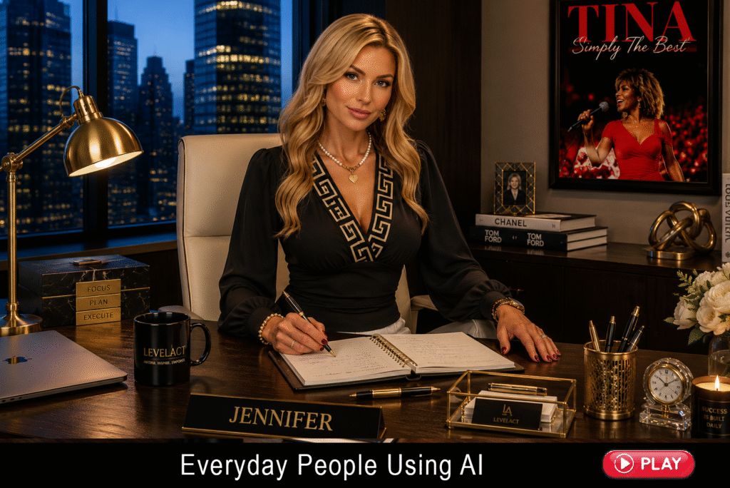 Jennifer Brooks presenting LevelAct video about Everyday People Using AI article