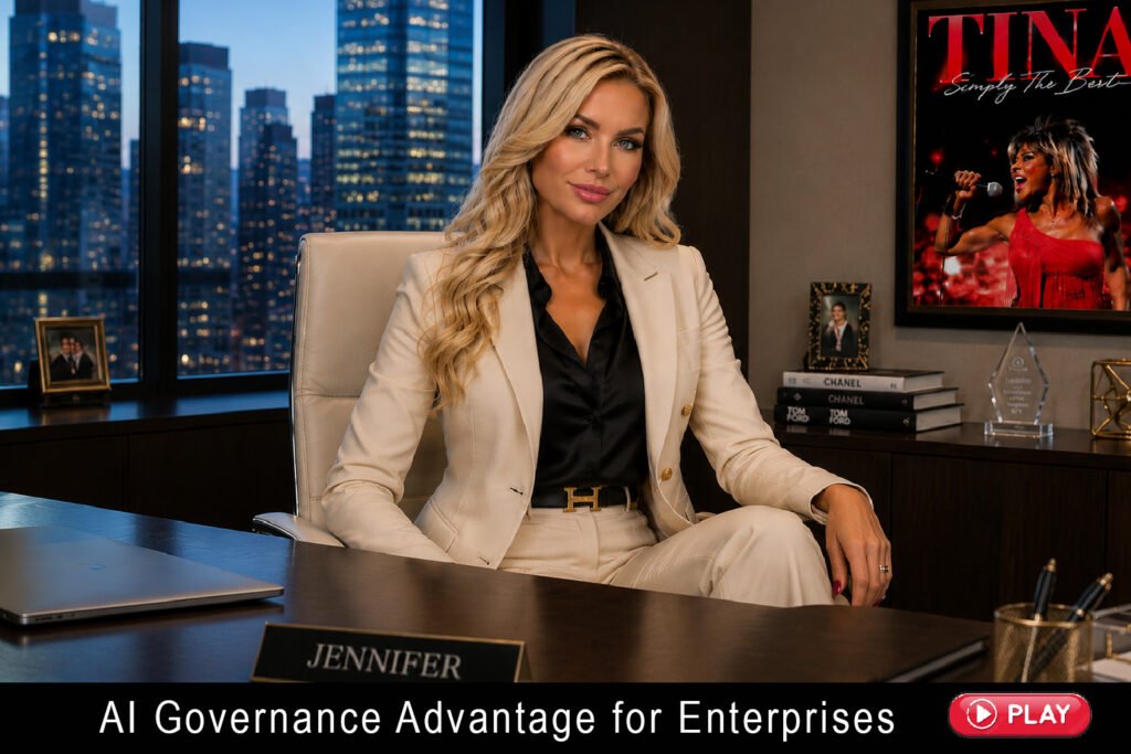 AI Governance Advantage for Enterprises video featuring Jennifer discussing enterprise AI governance and competitive advantage.