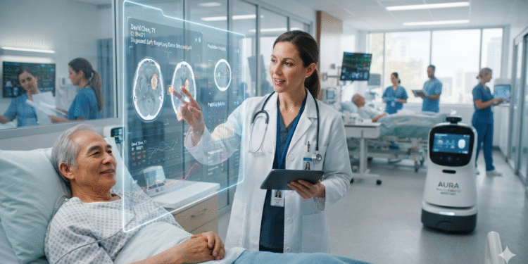 AI in Healthcare helping doctors diagnose patients using artificial intelligence in a modern hospital in 2026