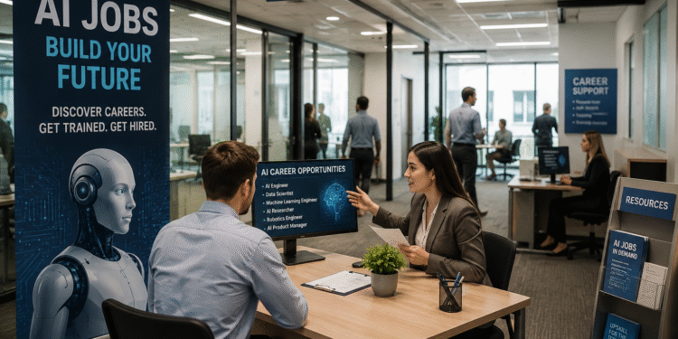 AI Jobs 2026 employment office helping job seekers explore artificial intelligence careers and future technology jobs