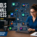 AI Tools for Small Business helping a business owner use artificial intelligence apps to improve productivity, marketing, sales, and customer service in 2026.