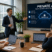 Private AI presentation showing enterprise leaders discussing secure artificial intelligence deployment in a modern office