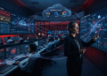 CISO monitoring Shadow AI activity across enterprise systems and cybersecurity dashboards in a modern security operations center